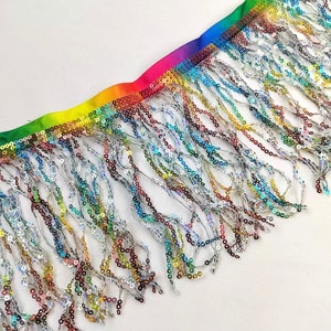 10 Yards 6 inch Wide Satin Ribbon Band Sequins Fringe, Dress Costume Lampshade Curtain Handbag Fashion Sequins Fringe, 36 Different Colors