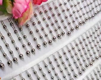 Perles de rocaille brillantes faites main de 90 cm de long et 8 cm de large et perles d'argent franges pour robe de mariée avec franges pour abat-jour