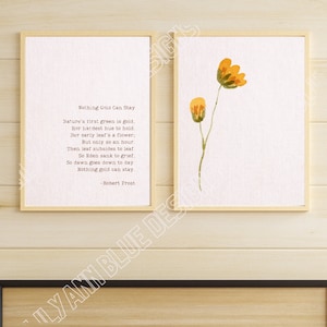 Arte de parede de duas peças, nada de ouro pode ficar, Robert Frost, decoração de outono, decoração de outono, estampa floral, decoração de casa eclética, estampa botânica