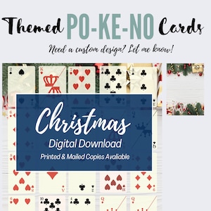 12 cartas Po-Ke-No imprimíveis, cartas de Keno com tema de Natal, cartas de jogar Keno, cartas de Keno de Natal, cartas de Keno