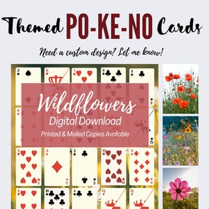 12 Printable Po-Ke-No Cards, Wildflower Themed Keno Cards, Keno Playing Cards, Wildflower Keno Cards, Keno Cards 006