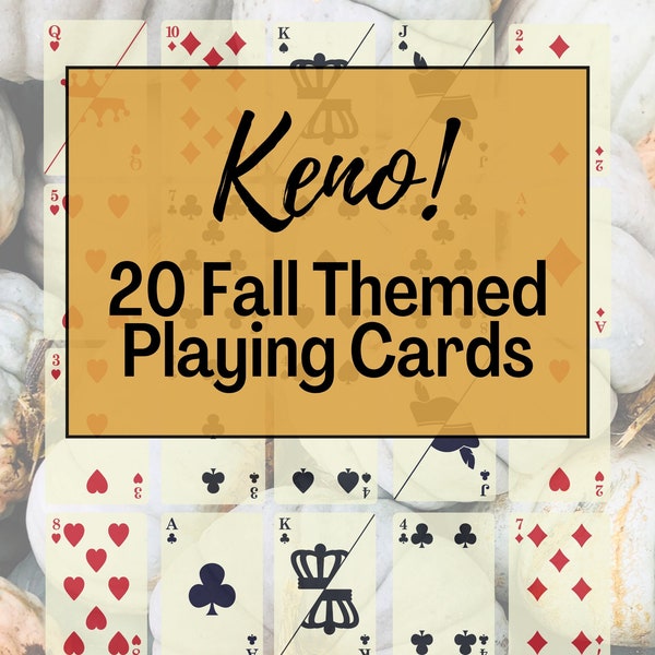 12 Printable Po-Ke-No Cards, Fall Themed Keno Cards, Keno Playing Cards, Pumpkin Keno Cards, Po-Ke-No 004