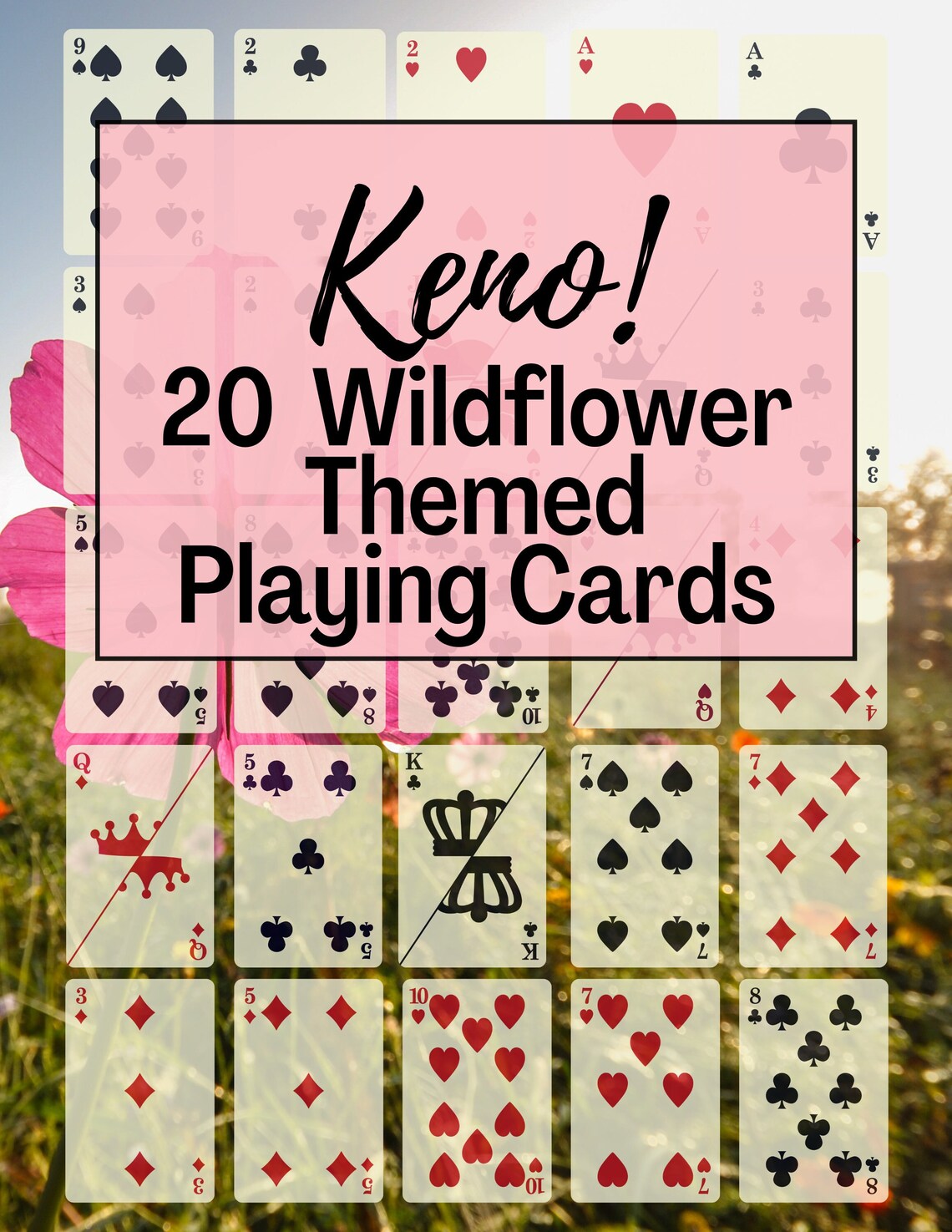 12 Printable Po-ke-no Cards, Wildflower Themed Keno Cards, Keno Playing ...