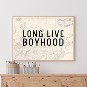 Vintage Map Boyhood Print, Long Live Boyhood Flag, Boys Room Wall Decor, Playroom, Boys Room Flag Banner, Long Live Boyhood Banner, eclectic