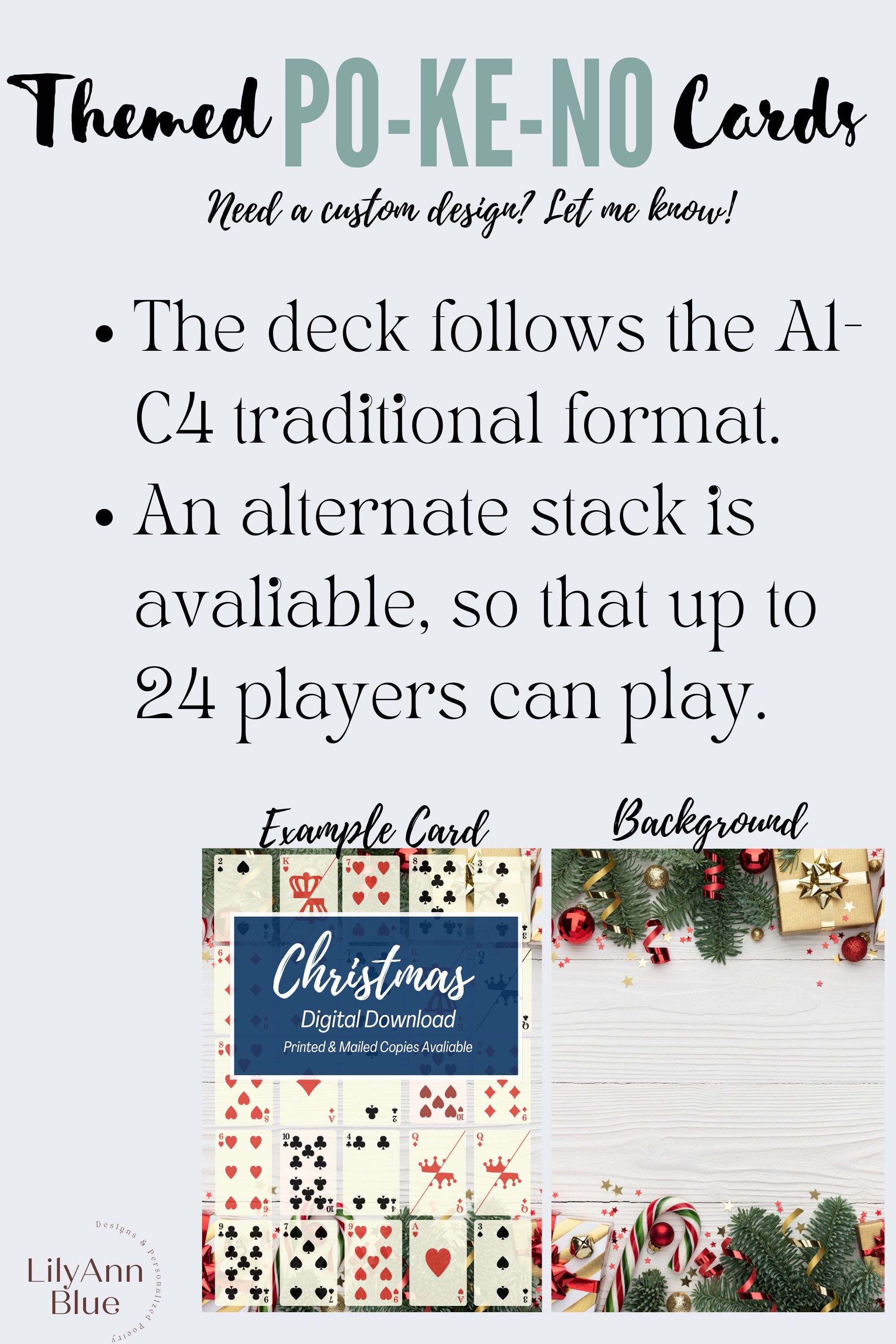 12 Printable Po-ke-no Cards, Christmas Themed Keno Cards, Keno Playing ...