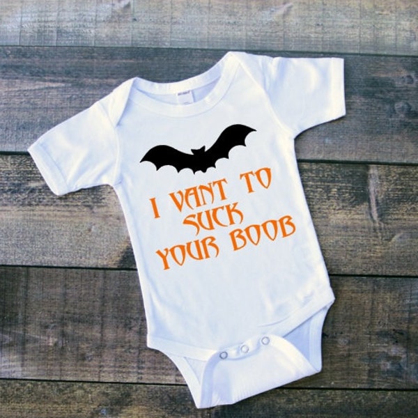 I Vant To Suck Your Boob Bat Vampire Baby Bodysuit Newborn Toddler Tshirt Halloween Vampire Breastfeeding Halloween Costume