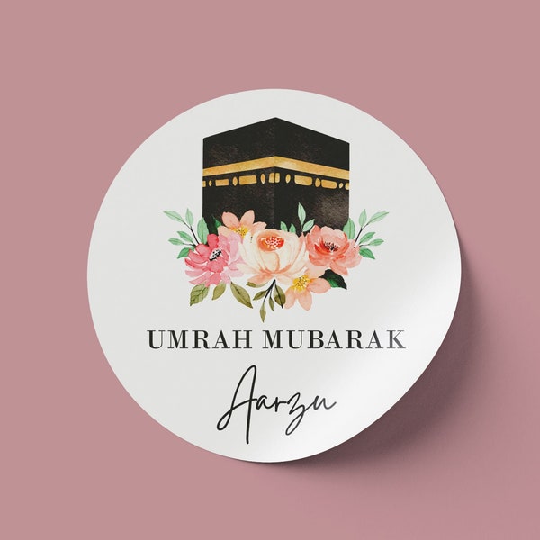 Personalised Umrah Hajj Pink Floral Design Stickers, Umrah Hajj Decor Gift