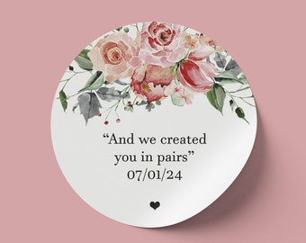 Personalised Floral Nikkah Stickers, We Created you in Pairs Customised Date Nikkah Stickers, Personalised Wedding Stickers