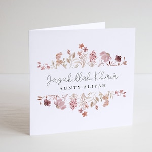 carte Jazakillah Khair personnalisée | Carte carrée en lin blanc