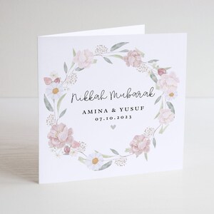 Carte de vœux personnalisée Nikkah Mubarak | Carte carrée en lin blanc