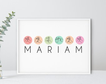 BSL (British Sign Language) Personalised Colourful Name Print Horizontal, BSL Print, Inclusivity Gifts