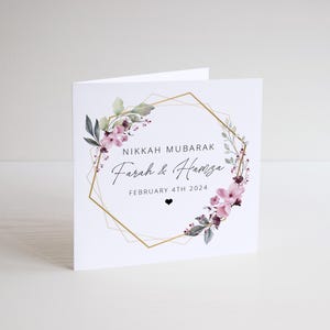 Personalised Nikkah Mubarak Card | Couples Wedding Gift | Floral Geometric Design