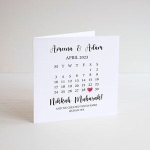 Cartão de calendário Nikkah personalizado | Cartão quadrado de linho branco