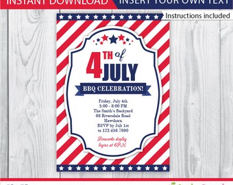4th of july invitation 4th of july invite patriotic etsy