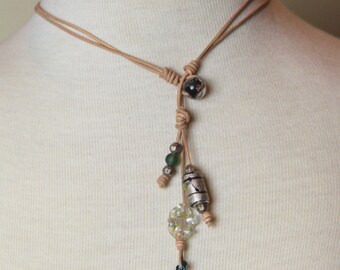 Necklace - Green Sea Glass, Beaded Leather Necklace | Uniquely Green