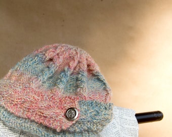 Hand Knit Beanie Hat | Silly in Salmon For Real in Teal