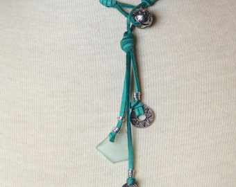 Necklace - Soft Teal Leather, Sea Glass Necklace | Singing the Blues