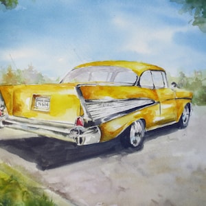 Note Card Classic Yellow Chevy