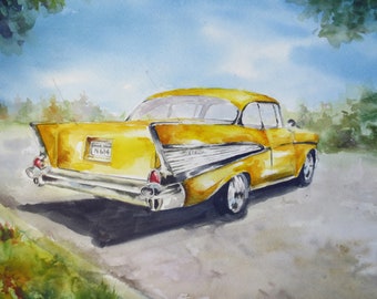 Note Card Classic Yellow Chevy