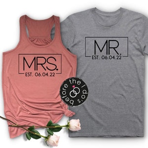 Personalized Mr and Mrs Matching Shirt Set Mr Mrs Tank and Tee Shirt Set, Honeymoon Shirts 1495 image 1
