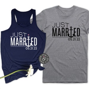 Nautical Just Married Shirts - Honeymoon Shirts - Mr and Mrs Shirts - Couples Shirts - His and Her Shirts - Matching Shirts (2123-TKT)