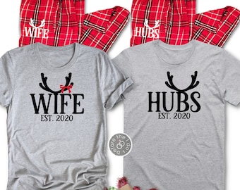 Personalized Pajamas Set Wife and Hubs - Matching Christmas Pjs - Couple Pajamas - Adult Christmas (2311-PJ)