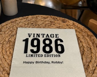 Custom Birthday Napkins, Vintage Bday Theme, Milestone 50th