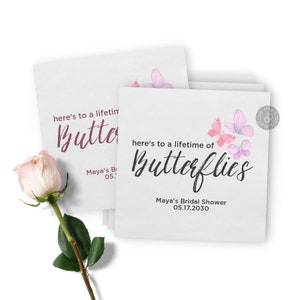 Bridal Shower Here's to a Lifetime of Butterflies Napkins - Bridal Brunch - Custom Napkins Bridal Shower