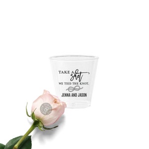 Take a Shot We Tied the Knot Personalized 2oz Plastic Shot Glasses - Personalized Wedding Shot Glasses - Wedding Favors Shot Glasses
