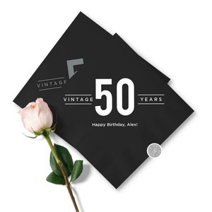 Vintage 50 Years Personalized Birthday Napkins - Custom Napkins - hello 50 - Party Napkins - Cocktail Napkins - 50 Birthday - 50th
