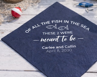 Fish in the Sea Rehearsal Dinner, Fishing Wedding, Custom Cocktail Napkins
