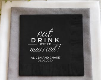 Eat Drink Married, Custom Cocktail Napkins, Wedding Reception Napkin
