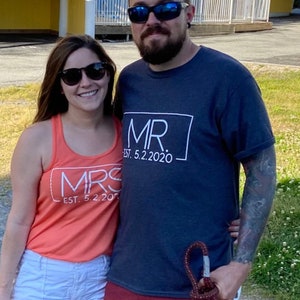 Personalized Mr and Mrs Matching Shirt Set Mr Mrs Tank and Tee Shirt Set, Honeymoon Shirts 1495 image 8