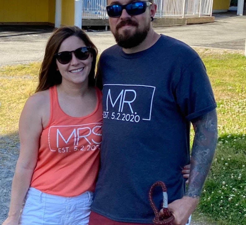 Personalized Mr and Mrs Matching Shirt Set Mr Mrs Tank and Tee Shirt Set, Honeymoon Shirts 1495 image 8