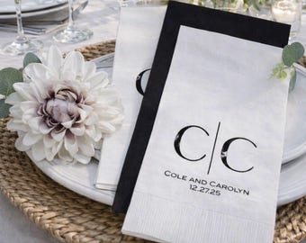 Wedding Guest Towels, Large Initials, Bathroom Napkins Custom