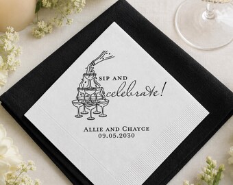 Sip and Celebrate, Custom Cocktail Napkins, Wedding Paper Napkin