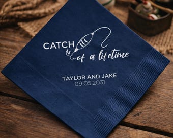 Catch of a Lifetime, Fishing Wedding, Custom Paper Napkins