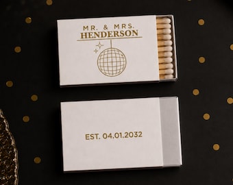 Custom Matchboxes Wedding, Mr and Mrs Matches, Disco Ball