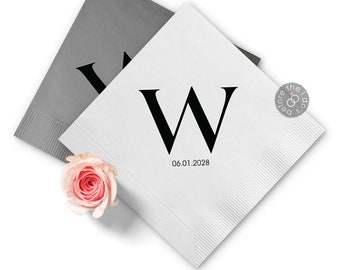 Monogram Initial and Date Personalized Wedding Napkins - Custom Napkins - Wedding Cocktail Napkins - Napkins Wedding - Wedding Bar