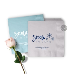 Snow in Love Winter Custom Napkins - Wedding Cocktail Napkins - Winter Wedding Napkins