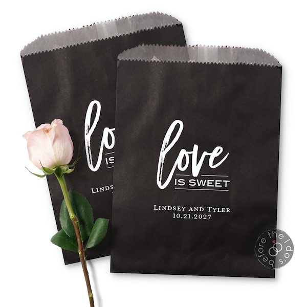 Personalized Love is Sweet Treat Bag - Cake Bags - Goodie Bags - Donut Bags - Candy Buffet Bags - Wedding Favor Bags - Cookie Bags