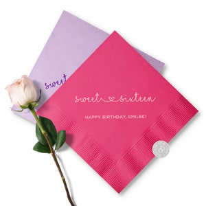 Personalized Sweet Sixteen Birthday Napkins - Custom Napkins - Sweet 16 Party Napkins - Cocktail Napkins - 16th Birthday - Sweet 16 Decor
