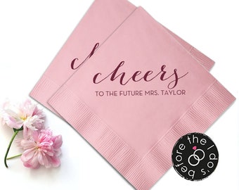 Personalized Cheers to the Future Mrs Bridal Shower Napkin - Bride to Be Luncheon, Soon to be Mrs