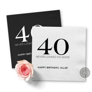 Birthday Napkins 40 Never Looked So Good - Custom Napkins - hello 40 - Party Napkins - Cocktail Napkins - Birthday Decorations - 40th Bday