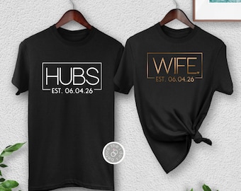 Wife and Hubs Matching Tee Shirt Bundle - Honeymoon Shirts, Just Married Shirts, Anniversary Shirts (1502-2T)