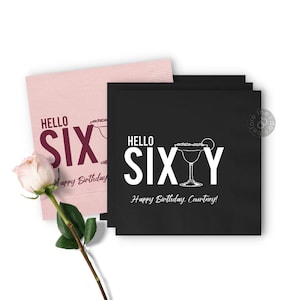 Custom Hello Sixty Birthday Napkins - 60th Birthday Decor, Milestone Celebration, Hello 60