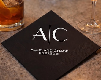 Monogram Napkins, Wedding Initials, Custom Cocktail Napkin
