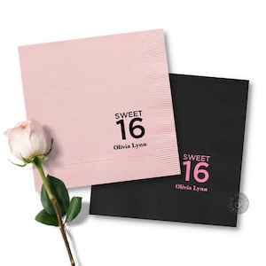 Sweet 16 Personalized Birthday Napkins - Custom Napkins - Sweet Sixteen Party - Minimalist Napkins - 16th Birthday - Sweet 16 Decor