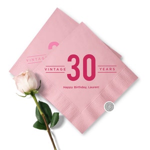 Vintage 30 Years Personalized Birthday Napkins - Custom Napkins - hello 30 - Party Napkins - Cocktail Napkins - 30 Birthday - 30th