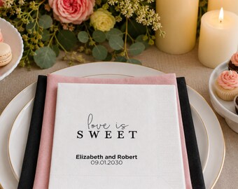 Love is Sweet, Custom Wedding Napkins, Engagement Party, Reception Cocktail Napkin